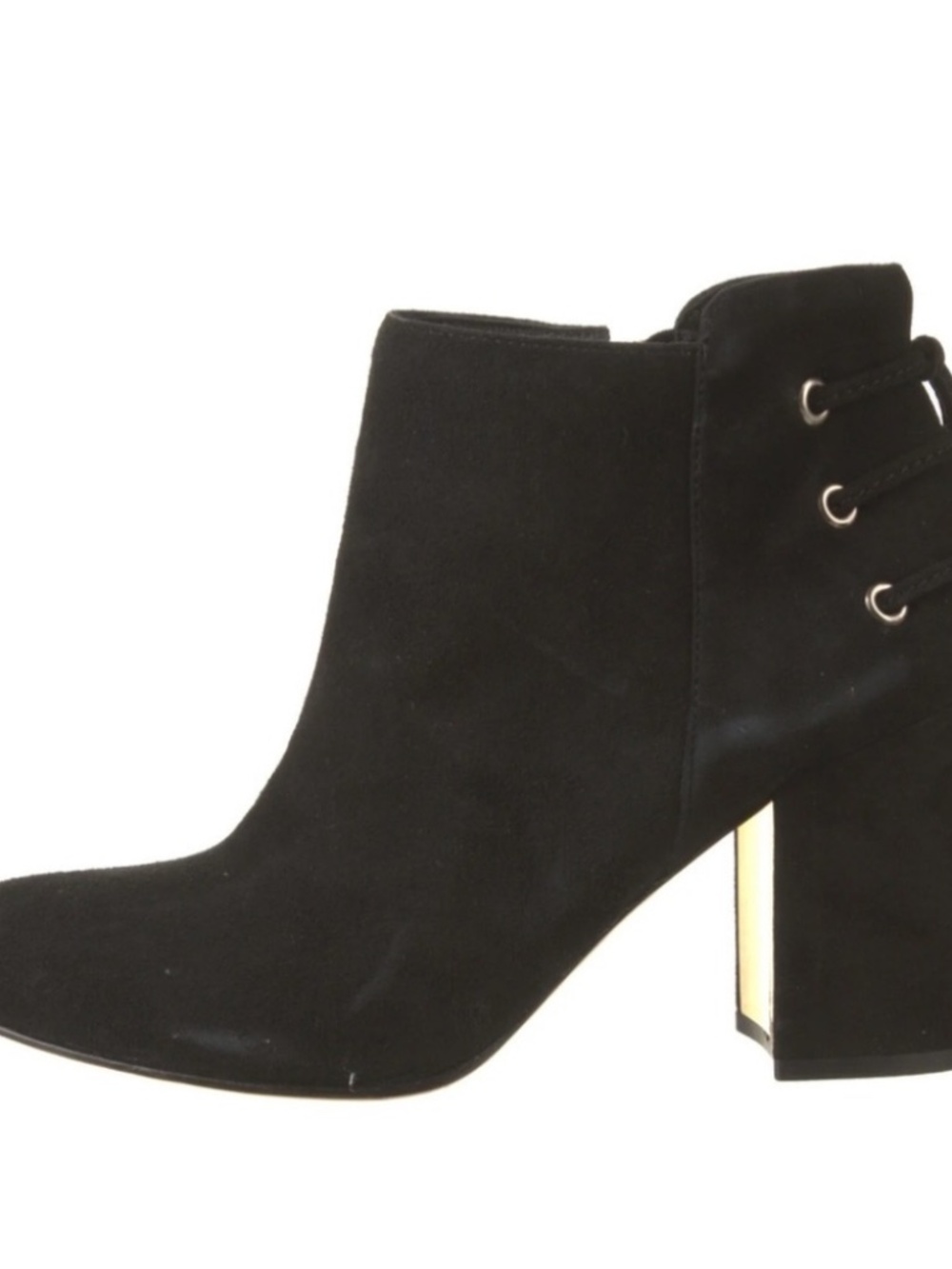 Rachel Zoe Suede Twiggy booties lace up back heels black with gold zip on